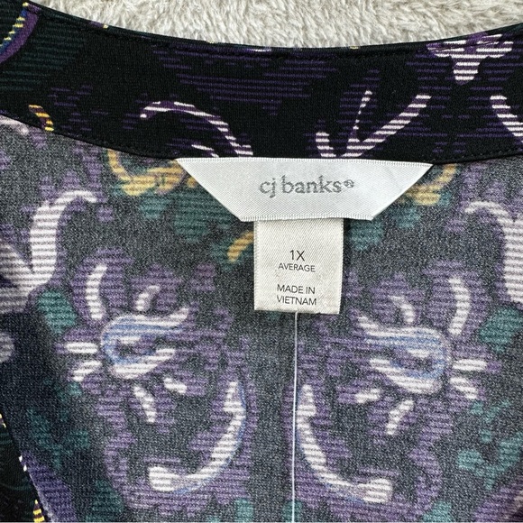 CJ Banks One Button Cardigan Stretch Knit 3/4 Sleeve Purple‎ Paisley NEW Size 1X - Picture 2 of 9